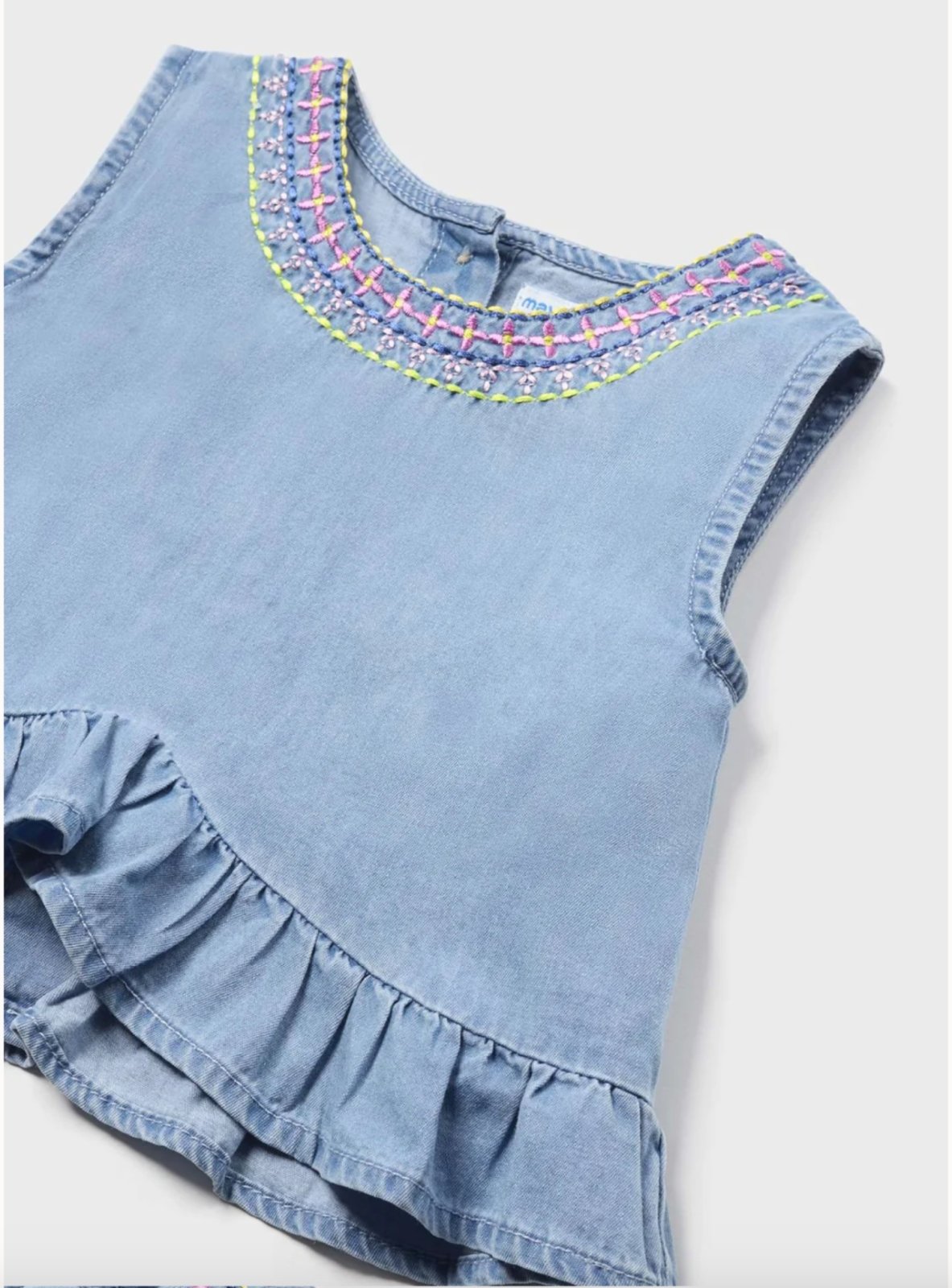 Mayoral Baby & Toddler Girls Cotton Denim Embroidered Top & Shorts Set | HONEYPIEKIDS 