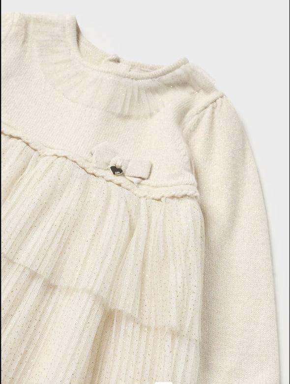 HONEYPIEKIDS | Mayoral Baby & Toddler Girls Holiday Cream & Gold Speckle Knit Dress