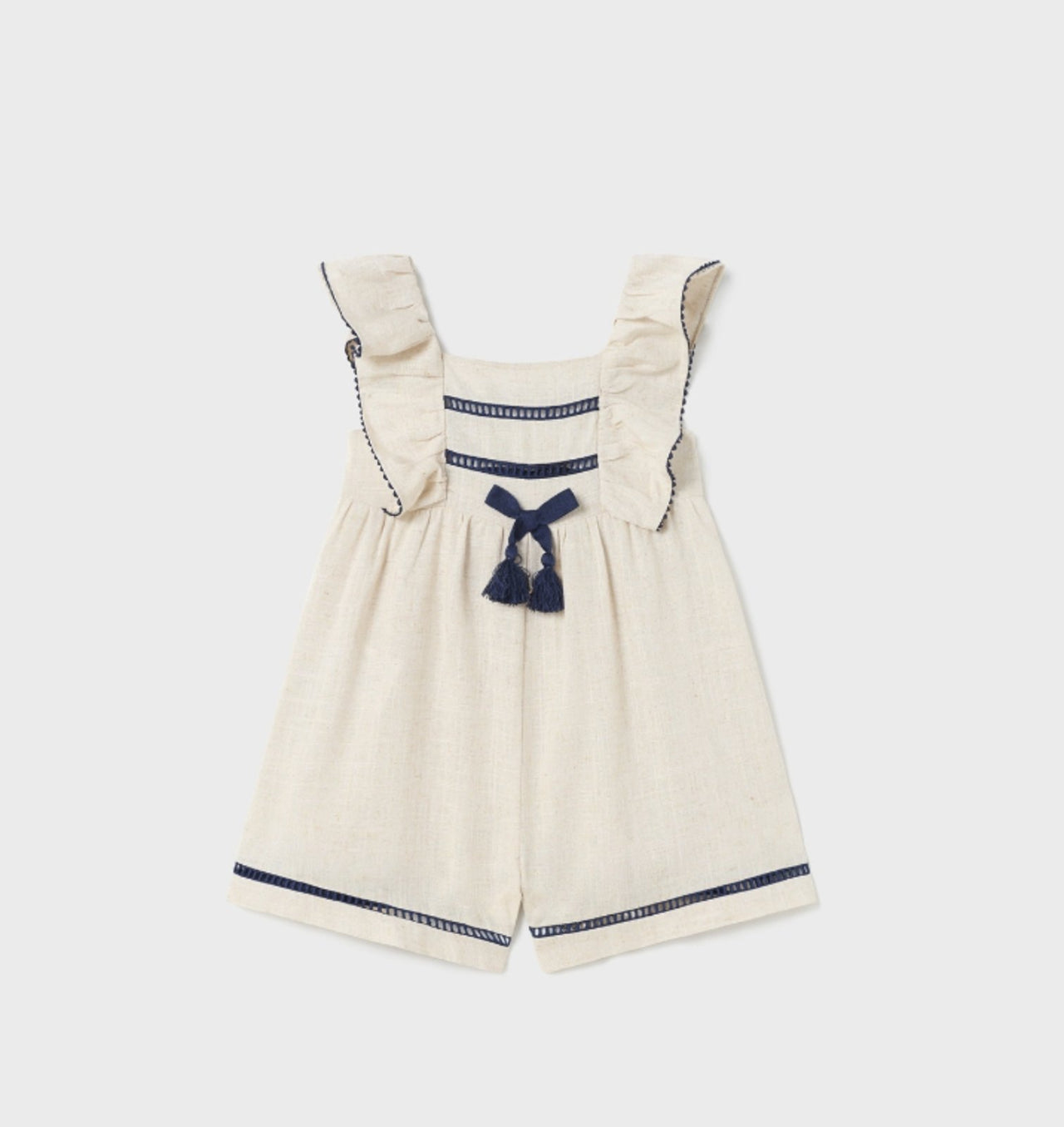 Mayoral Baby & Toddler Girls Linen and Navy Bow Summer Romper | HONEYPIEKIDS 