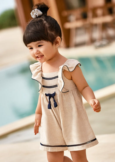 Mayoral Baby & Toddler Girls Linen and Navy Bow Summer Romper | HONEYPIEKIDS | Kids Boutique Clothing