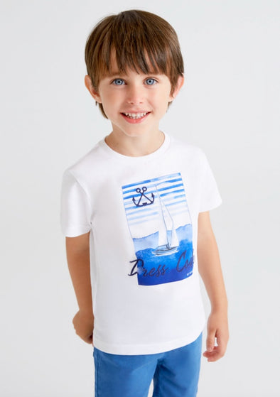 Mayoral Boys EcoFriends White and Blue Sailboat S/S T-Shirt | HONEYPIEKIDS | Kids Boutique Clothing
