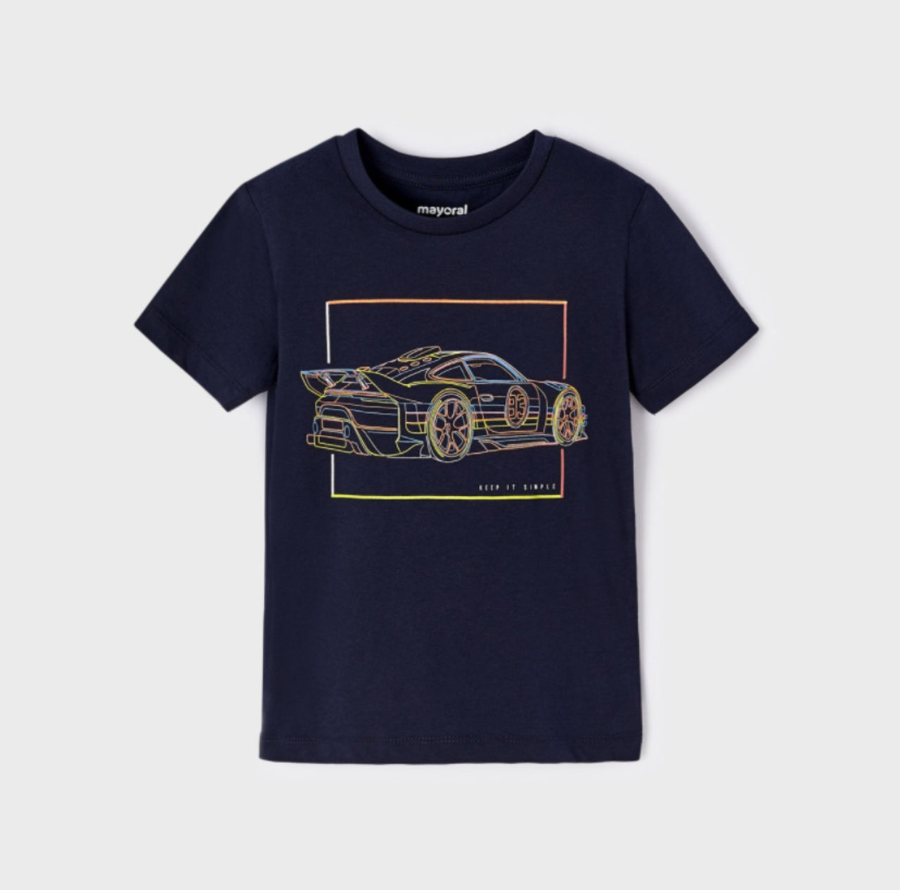 Mayoral Boys Neon & Navy Short Sleeve Graphic Sports Car T-Shirt | HONEYPIEKIDS 