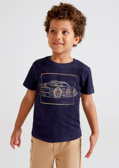 Mayoral Youth Boys Neon & Navy Short Sleeve Graphic Sports Car T-Shirt | HONEYPIEKIDS | Kids Boutique Clothing