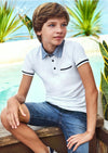 Mayoral Boys Nukutavake White & Blue S/S Polo Shirt | HONEYPIEKIDS | Kids Boutique Clothing