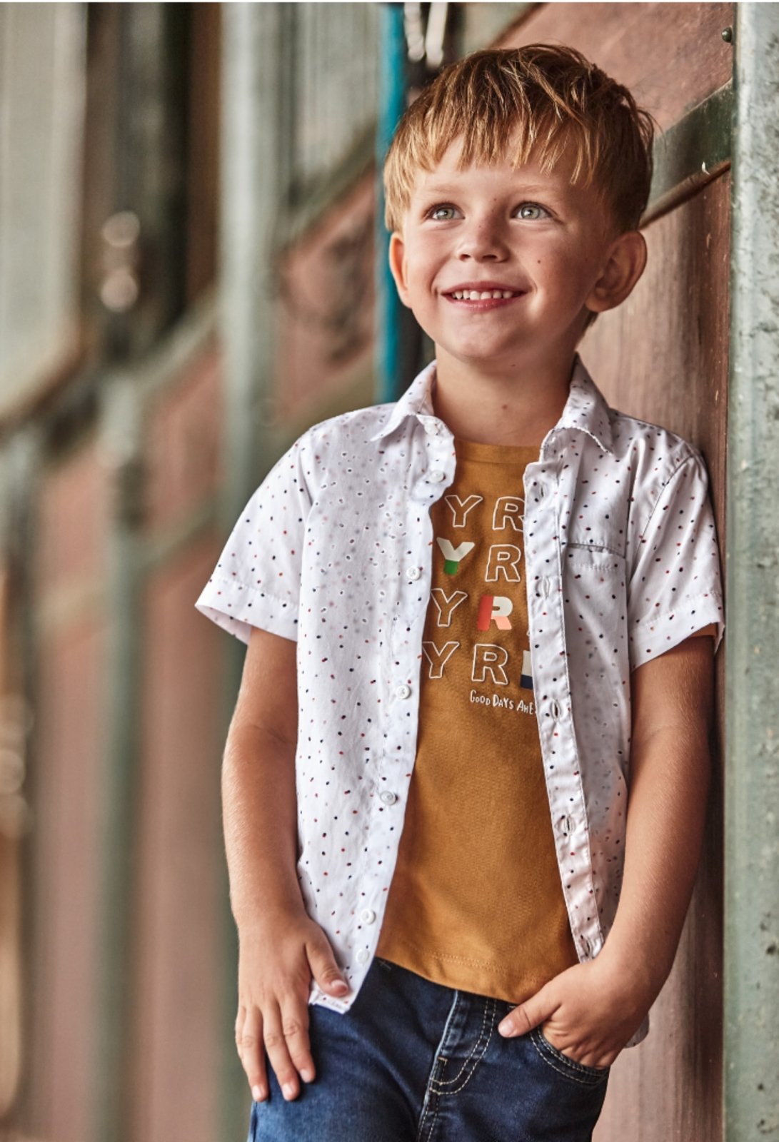 Mayoral Boys White Confetti Printed Collared Shirt | HONEYPIEKIDS 
