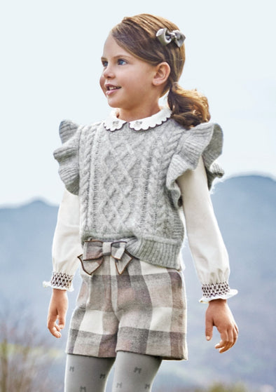 Mayoral Girls Beige & Grey Plaid Winter Shorts | HONEYPIEKIDS | Kids Boutique Clothing