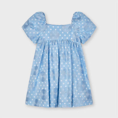 Mayoral Girls Blue Embroidered Polka-Dot Dress | HONEYPIEKIDS | Kids Boutique Clothing
