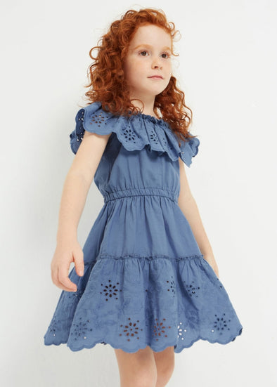 HONEYPIEKIDS | Mayoral Girls Blue Eyelet Motif Cotton Dress