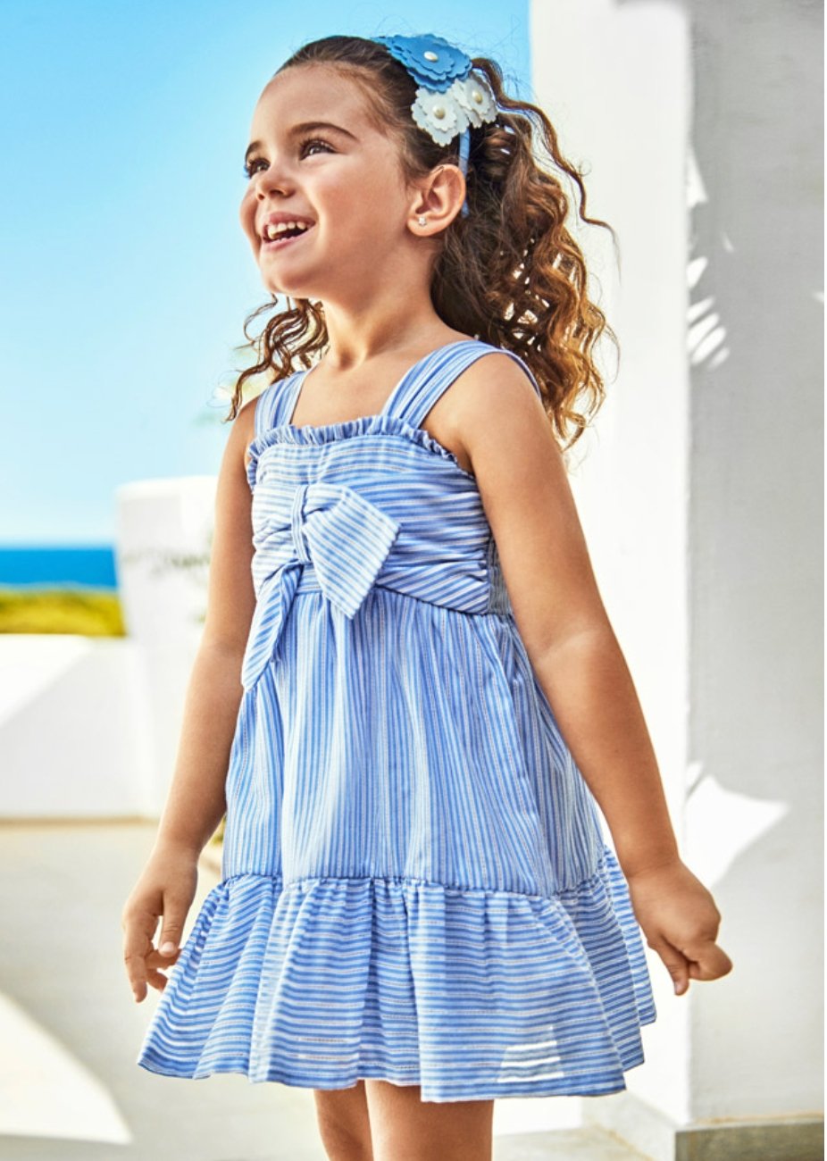 Mayoral Girls Capri Blue Striped Bow Dress | HONEYPIEKIDS 