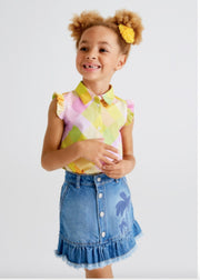 Mayoral Girls Denim Ruffled Palm Tree Skirt | HONEYPIEKIDS 