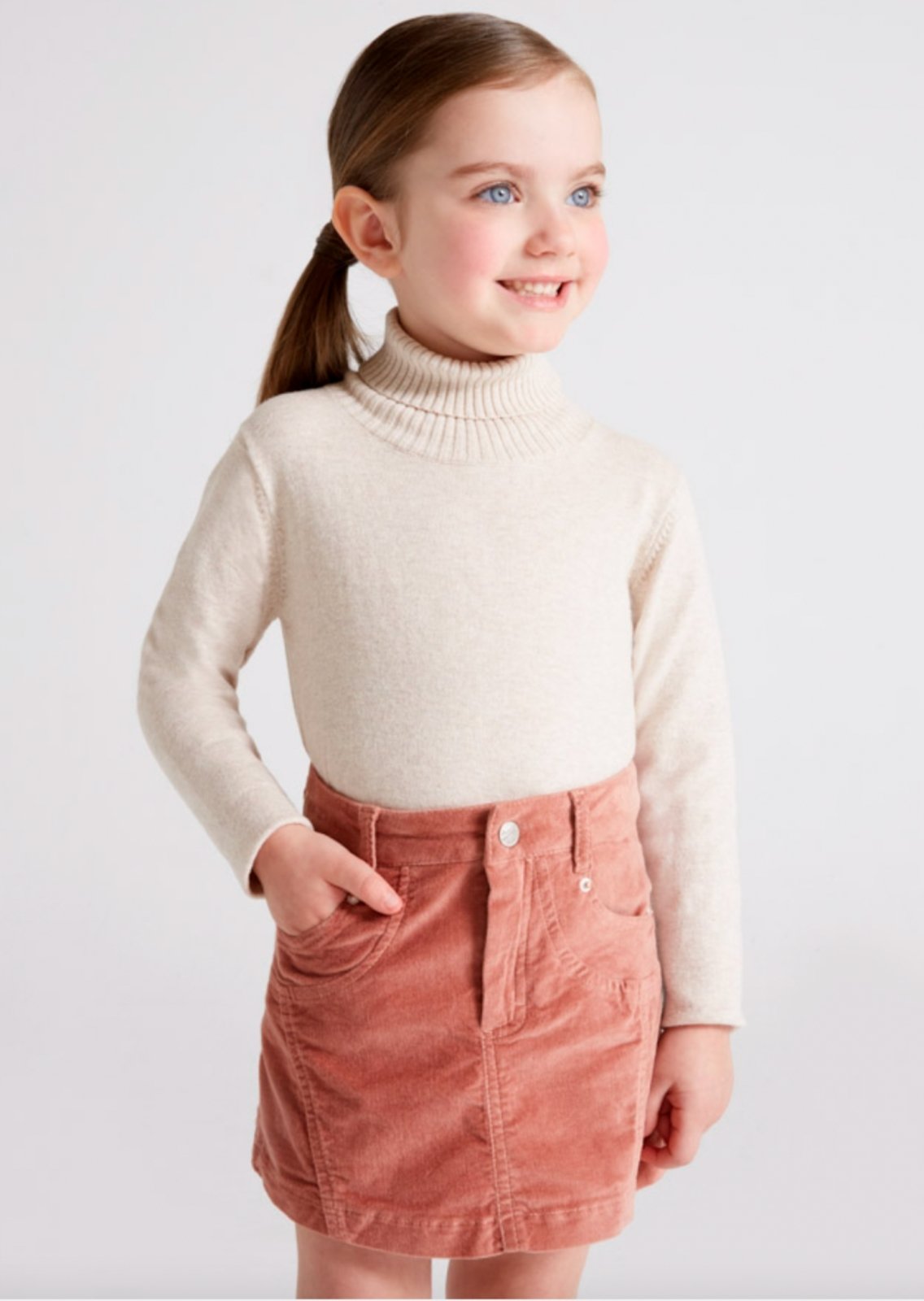 Mayoral Girls ECOFRIENDS Basic Knit Long Sleeve Sepia Turtleneck | HONEYPIEKIDS 