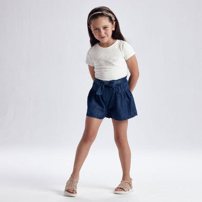 Mayoral Girls Ecofriends Denim Loose Belted Denim Shorts | HONEYPIEKIDS | Kids Boutique Clothing