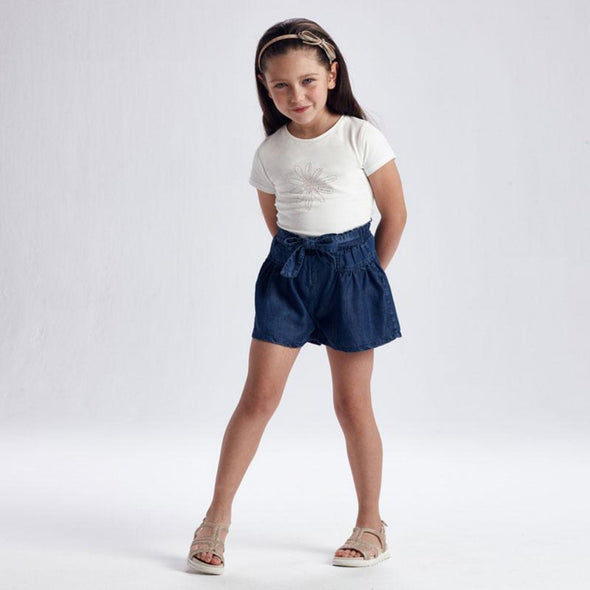 Mayoral Girls Ecofriends Denim Loose Belted Denim Shorts | HONEYPIEKIDS | Kids Boutique Clothing