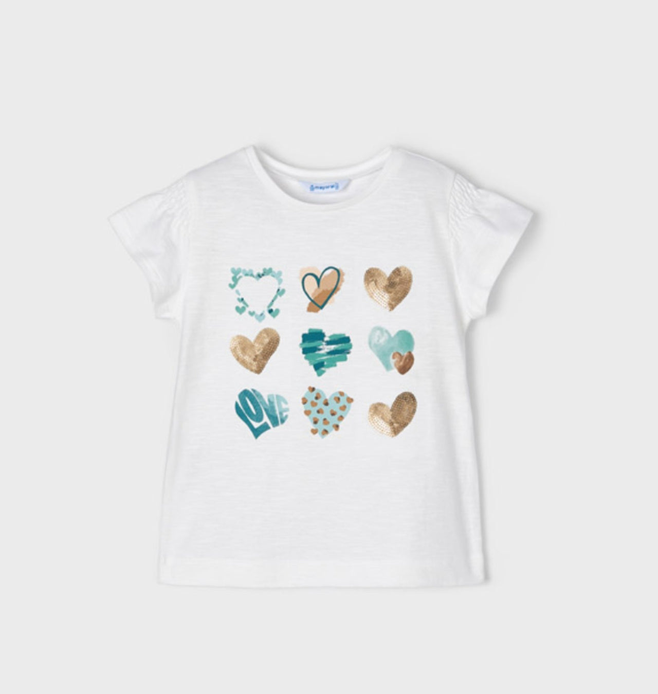 Mayoral Girls EcoFriends Green & Gold Hearts Shirt | HONEYPIEKIDS 