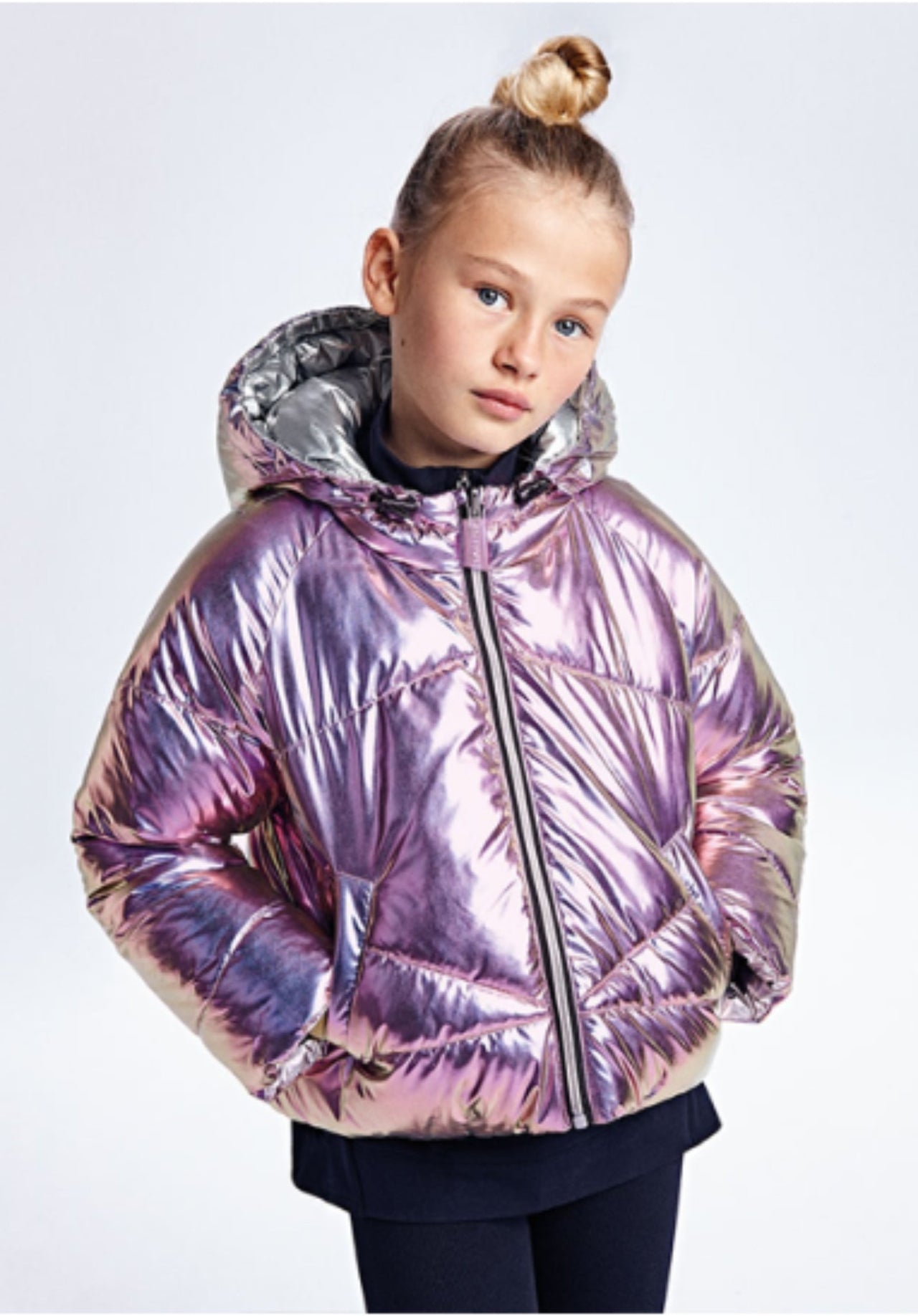 Mayoral Girls Ecofriends Reversible Iridescent & Metallic Coat | HONEYPIEKIDS 