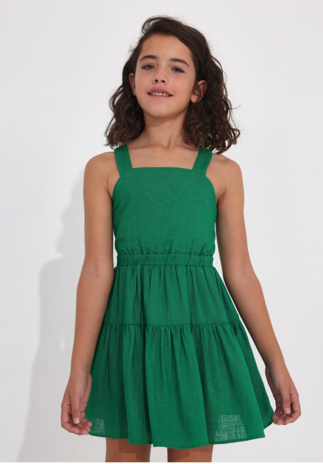 Mayoral Girls Emerald Sleeveless Linen Dress | HONEYPIEKIDS 