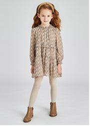 Mayoral Girls Fox Printed Beige Dress | HONEYPIEKIDS 