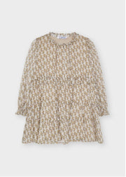 Mayoral Girls Fox Printed Beige Dress | HONEYPIEKIDS 