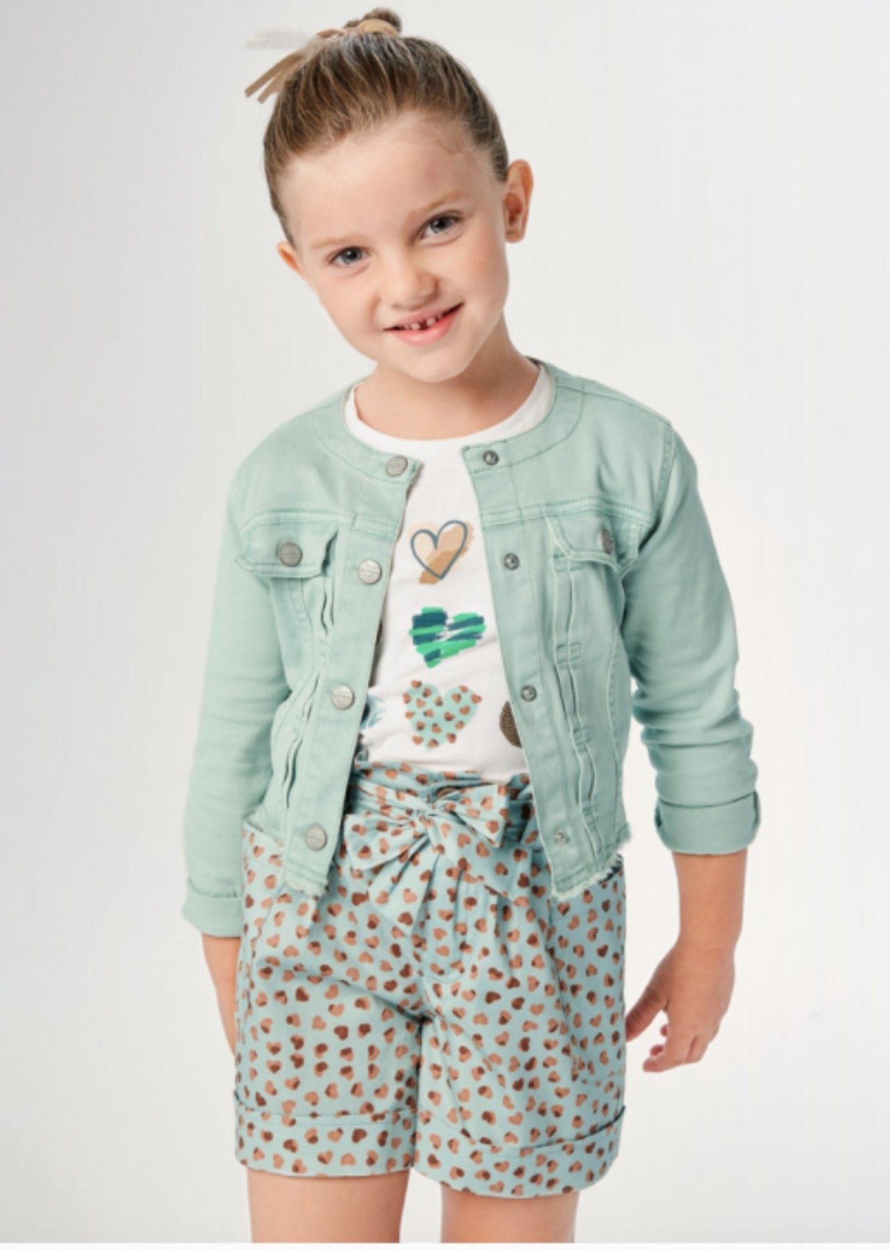 Mayoral Girls Jade & Gold Heart Printed Belted Dress Shorts | HONEYPIEKIDS 