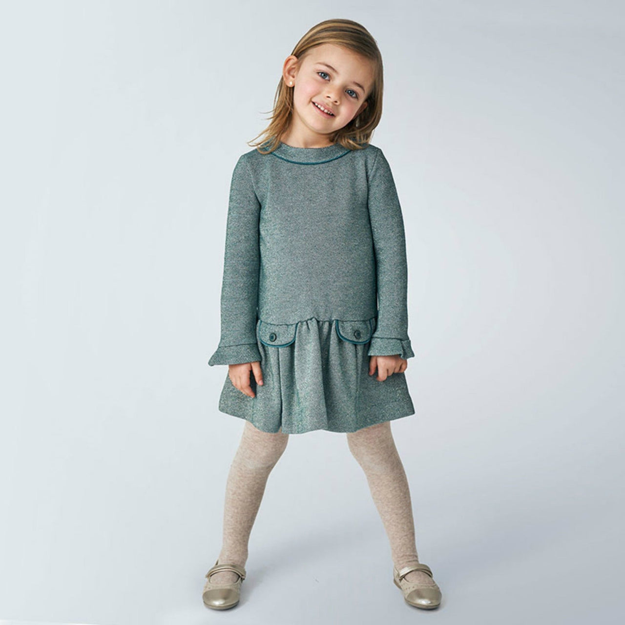 Mayoral Girls Lurex Green Dress | HONEYPIEKIDS 