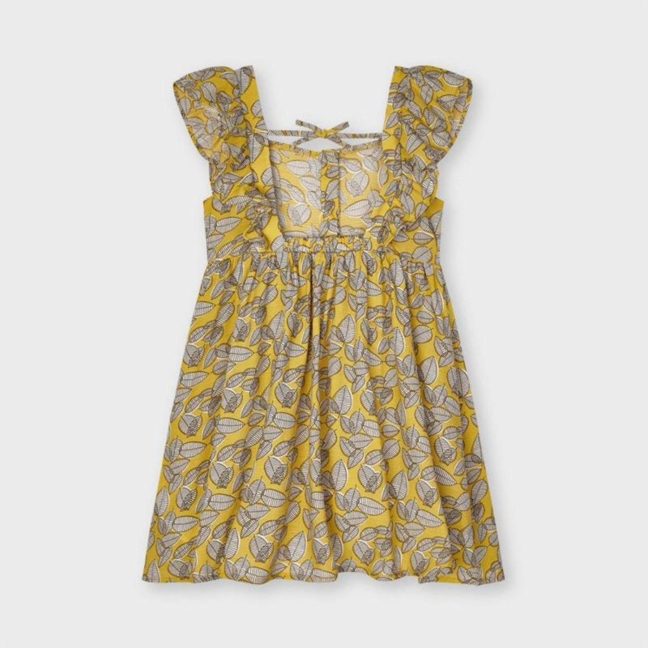 Mayoral Girls Mustard Leaf Printed Bardot Dress | HONEYPIEKIDS 