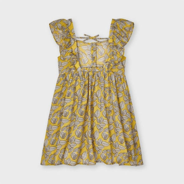 Mayoral Girls Mustard Leaf Printed Bardot Dress | HONEYPIEKIDS | Kids Boutique Clothing