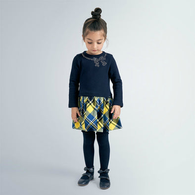 Mayoral Girls Navy & Yellow Check Dress | HONEYPIEKIDS | Kids Boutique Clothing