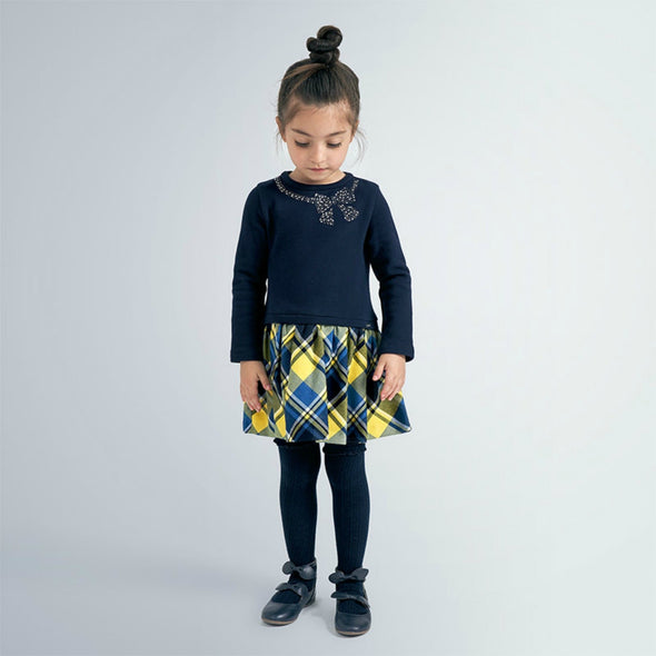 Mayoral Girls Navy & Yellow Check Dress | HONEYPIEKIDS | Kids Boutique Clothing