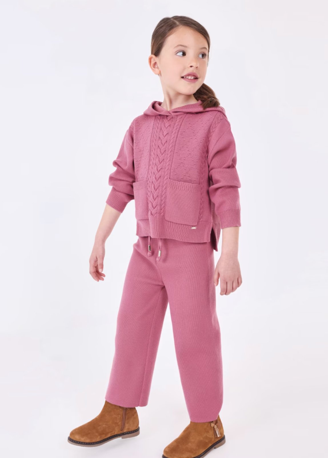 Mayoral Girls Orchid Knit Hooded Sweater and Pants Set | HONEYPIEKIDS 