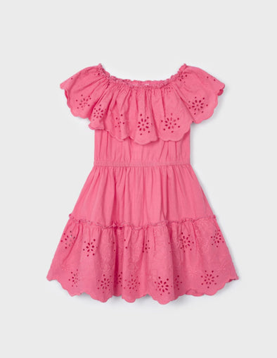 Mayoral Girls Peony Pink Eyelet Cotton Dress | HONEYPIEKIDS | Kids Boutique Clothing