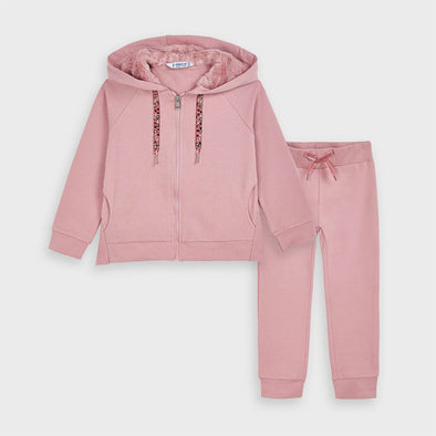Mayoral Girls Pink Faux Fur Hooded Tracksuit | HONEYPIEKIDS | Kids Boutique Clothing