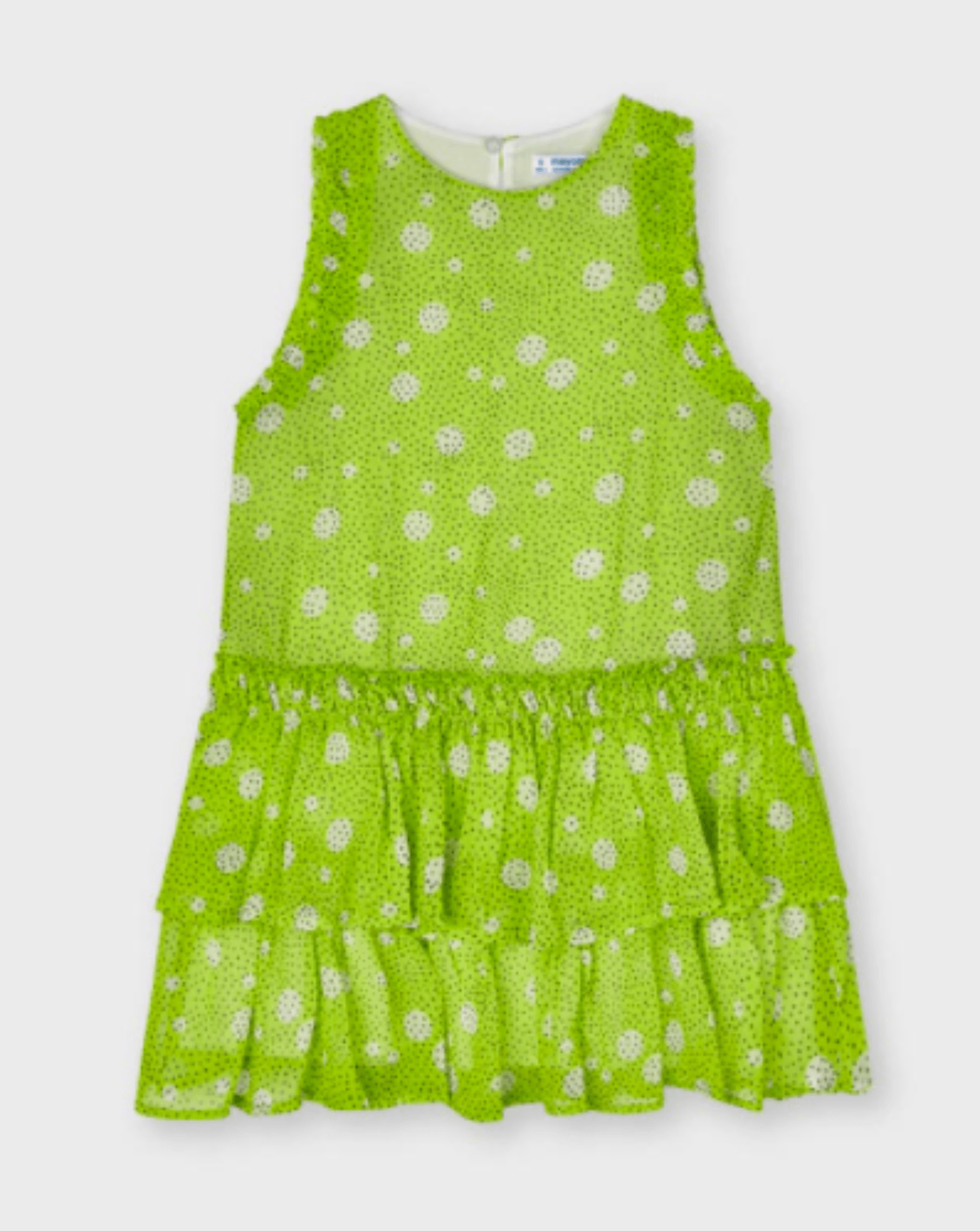 Mayoral Girls Pistachio Chiffon Polka Dot Frill Dress | HONEYPIEKIDS 
