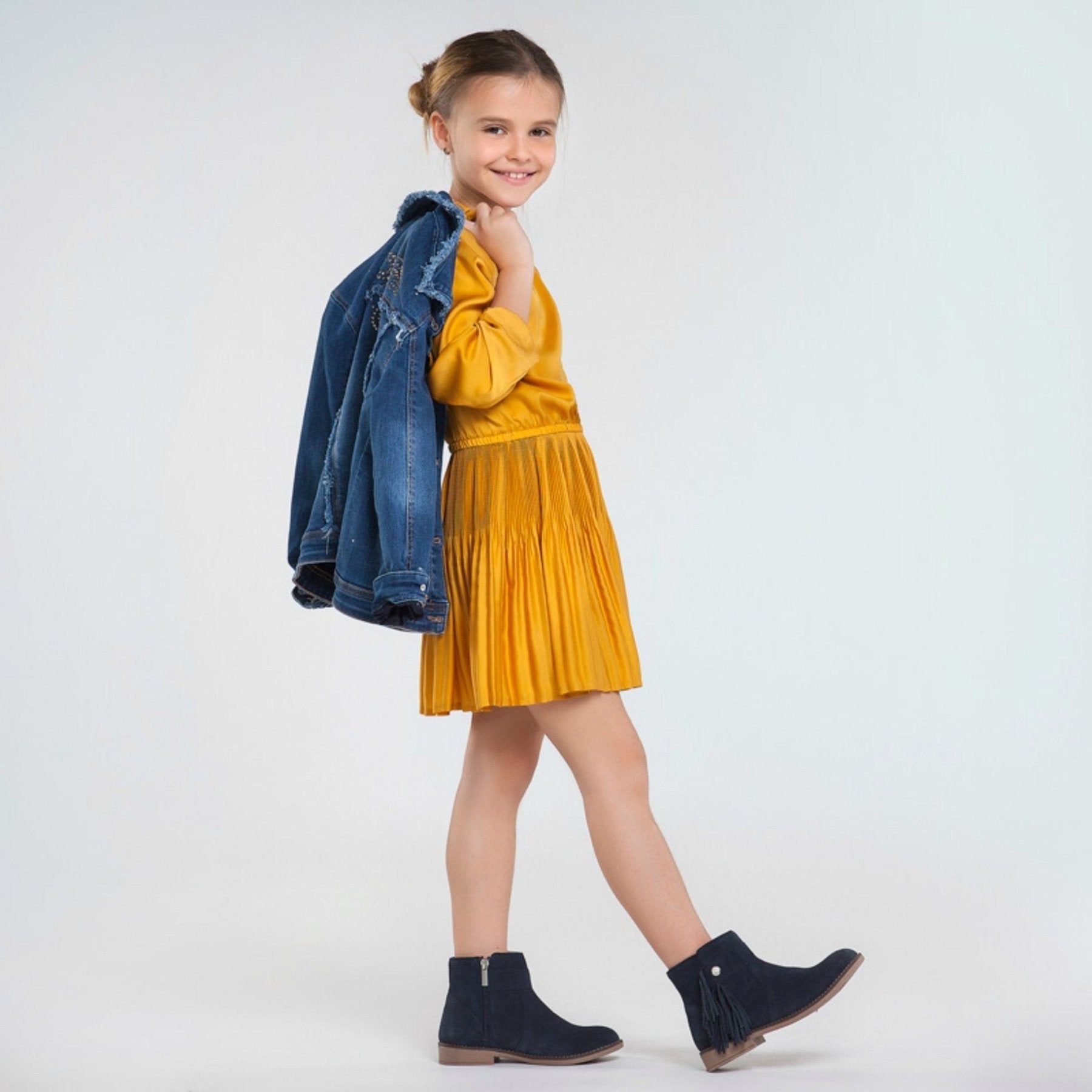 Mayoral Girls Pleated Satin Dress | HONEYPIEKIDS 