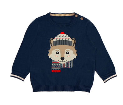 Mayoral Baby & Toddler Boys Fox Graphic Knit Navy Sweater | HONEYPIEKIDS | Kids Boutique Clothing