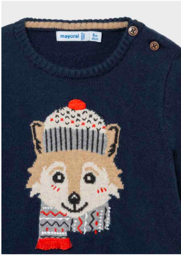 Mayoral Baby & Toddler Boys Fox Graphic Knit Navy Sweater | HONEYPIEKIDS | Kids Boutique Clothing