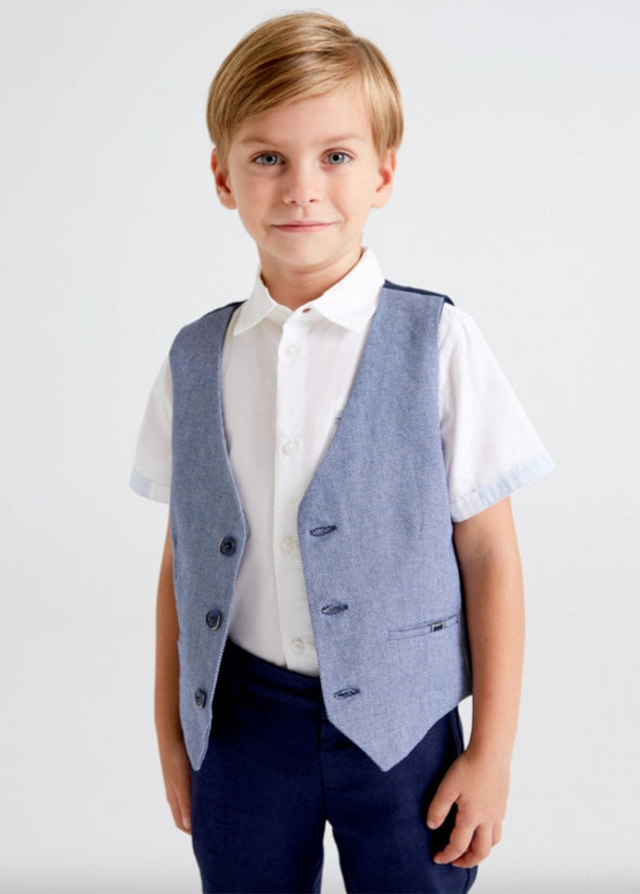 Mayoral Youth Boys Blue Tailored Linen Vest AND Dress Shorts | HONEYPIEKIDS | Kids Boutique Clothing