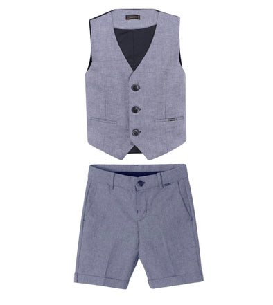 Mayoral Youth Boys Blue Tailored Linen Vest AND Dress Shorts | HONEYPIEKIDS | Kids Boutique Clothing