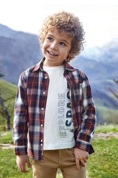 Mayoral Youth Boys ECOFRIENDS Long Sleeved Plaid Shirt | HONEYPIEKIDS | Kids Boutique Clothing
