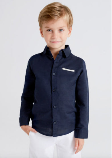 Mayoral Youth Boys Navy Long Sleeve Dress Shirt | HONEYPIEKIDS | Kids Boutique Clothing