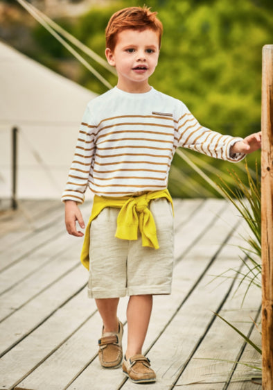 Mayoral Youth Boys Oat Color Tailored Linen Shorts | HONEYPIEKIDS | Kids Boutique Clothing
