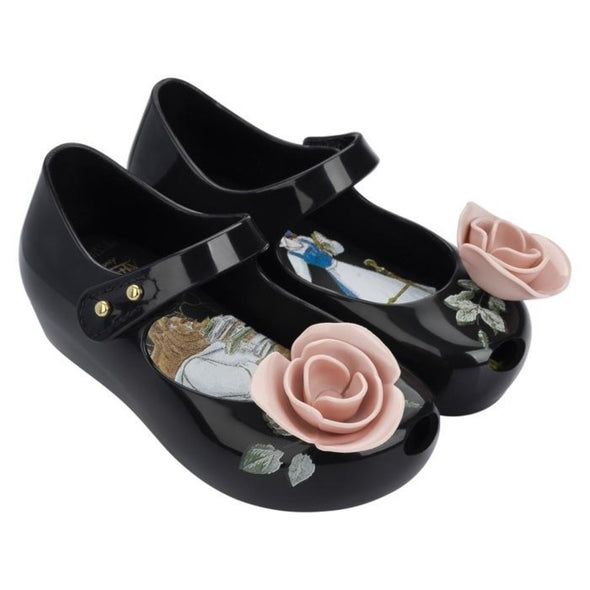 Mini Melissa Ultragirl Black & Pink Beauty and the Beast MaryJane Shoes | HONEYPIEKIDS 