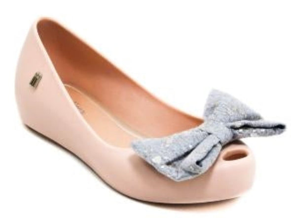 Mini Melissa Ultragirl Sweet III Pink Silver Fabric Bow Shoes | HONEYPIEKIDS | Kids Boutique 