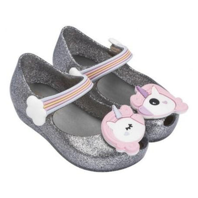 Mini Melissa Girls Silver Glitz Unicorn Shoes | HONEYPIEKIDS | Kids Shoes