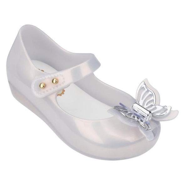 Mini Melissa Ultragirl Fly BB Butterfly Silver MaryJane Shoes | HONEYPIEKIDS | Kids Boutique 