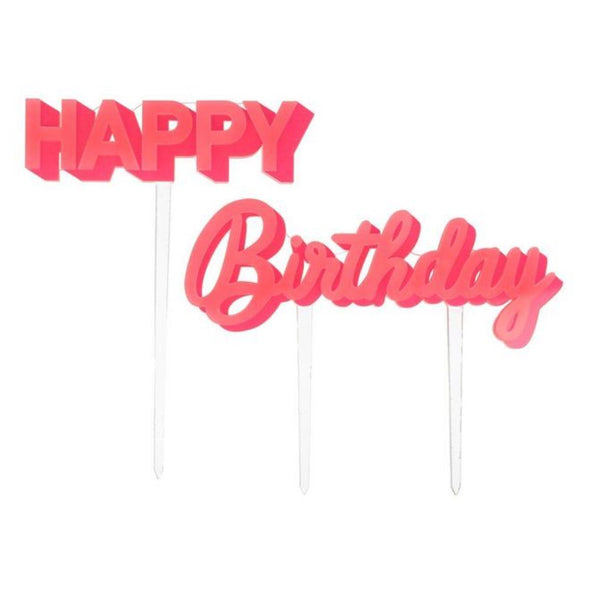 Meri Meri Pink Acrylic Happy Birthday Cake Toppers HONEYPIEKIDS | Kids Boutique
