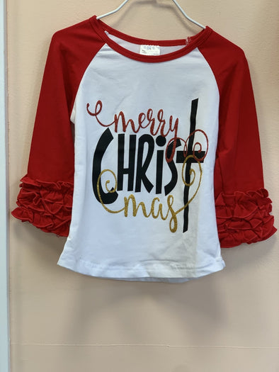 Merry CHRISTmas Ruffled Long Sleeve Shirt | HONEYPIEKIDS | Kids Boutique Clothing