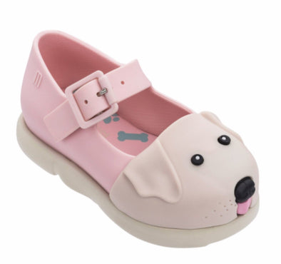 Mini Melissa Girls Pink and Beige Puppy Shoes | HONEYPIEKIDS | Kids Boutique Clothing