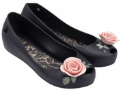 Mini Melissa Ultra Girl Youth Black & Pink Beauty & the Beast Rose Dress Shoes | HONEYPIEKIDS 
