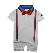 Mini Shatsu Infant Boys Silk Bow Tie Suspender Polo Shirt Romper | HONEYPIEKIDS 