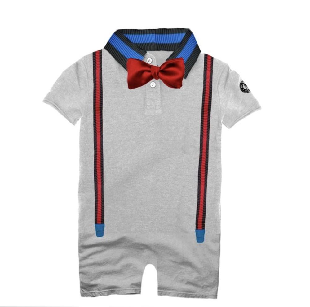 Mini Shatsu Infant Boys Silk Bow Tie Suspender Polo Shirt Romper | HONEYPIEKIDS 